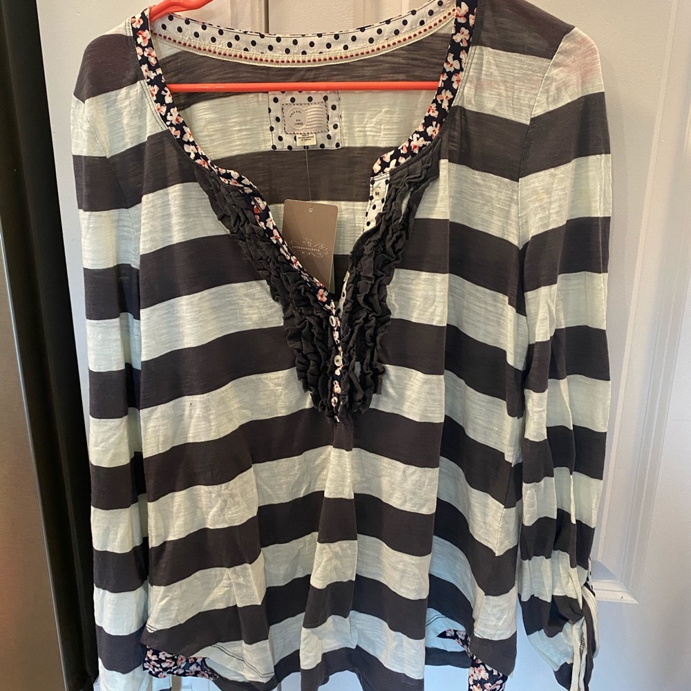 Anthropologie striped ruffle Henley